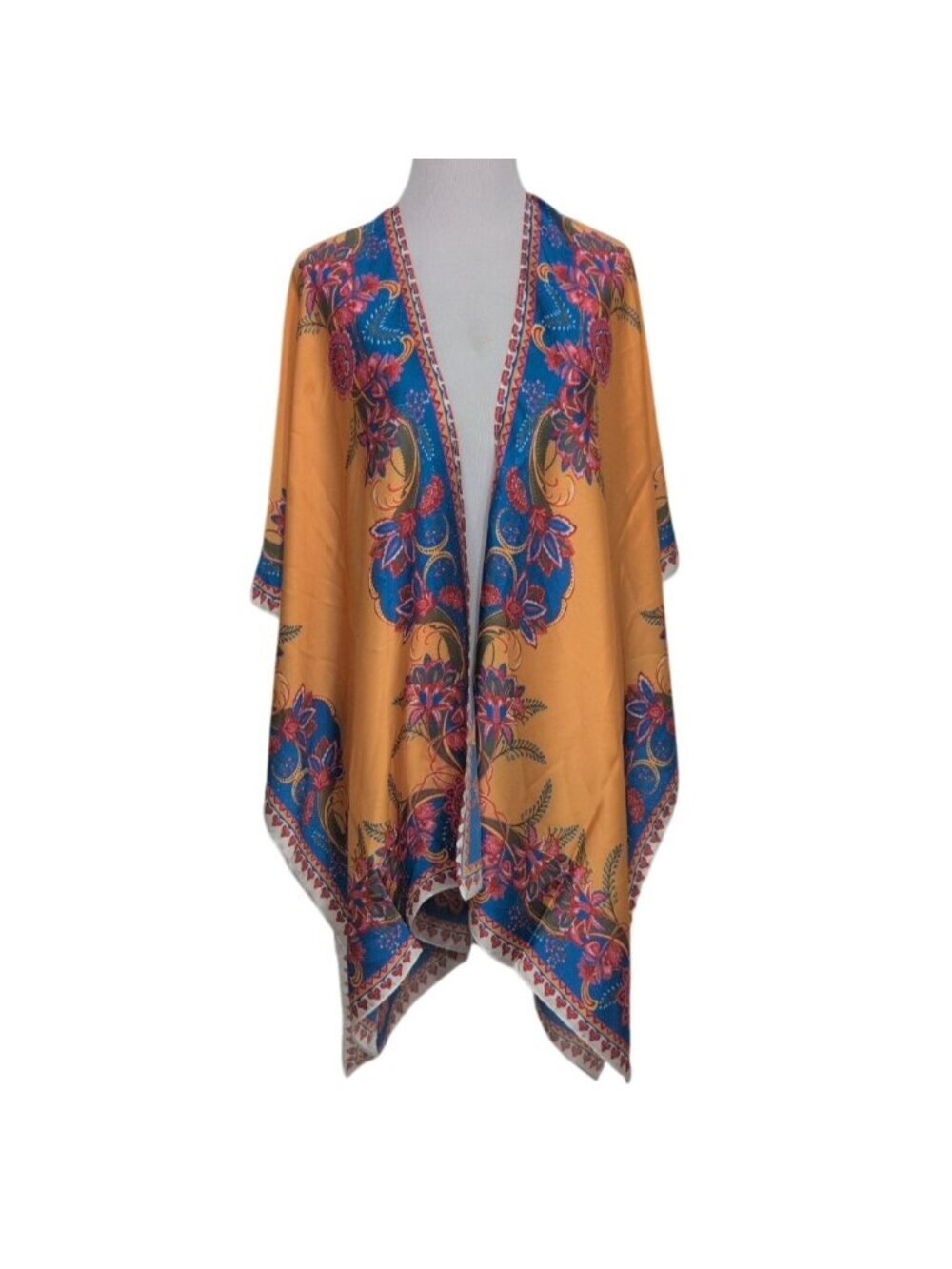 Cato Floral Satin Kimono Womens One Size Golden Yellow Lightweight Boho Festival